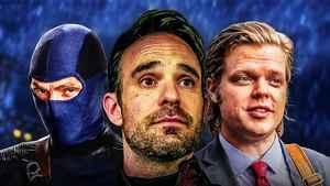 Bullseye, Charlie Cox as Matt Murdock, Elden Henson as Foggy Nelson.