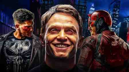 Wilson Bethel Bullseye with Daredevil and The Punisher posters.