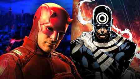 Live action Daredevil alongside Marvel Comics Bullseye.