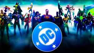 DC logo, DC heroes together