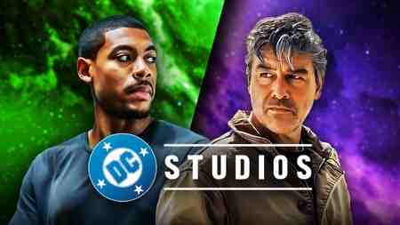 Hal Jordan and John Stewart with space background and DC Studios logo from Lanterns.