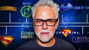 James Gunn, DC slate in background.