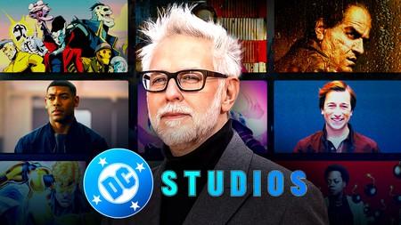 Image of James Gunn alongside thumbnails of Lanterns, The Penguin and other DC shows.