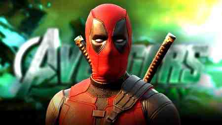 Deadpool in front of Avengers: Doomsday logo.