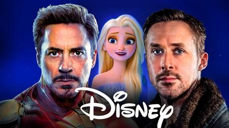 Disney logo, Tony Stark, Ryan Gosling, Esla from Frozen