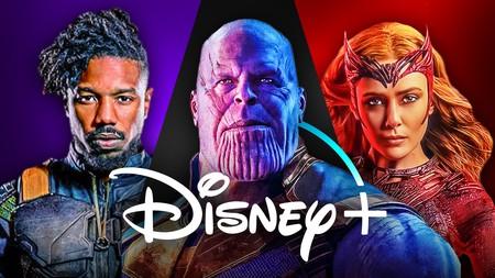 Killmonger, Thanos, and Scarlet Witch, Disney Plus logo