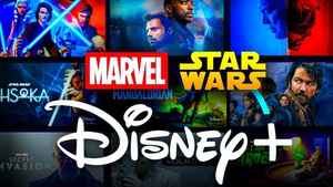 Marvel, Star Wars, and Disney+ logos with banners.