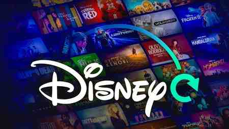 Disney Plus logo with TV show banners in background