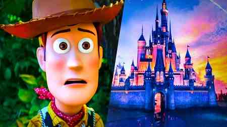 Toy Story's Woody, Disney Cinderella Castle in movie opening