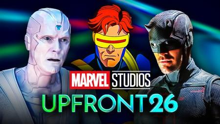 White Vision, Cyclops, Daredevil, Marvel Studios and Disney Upfront logos