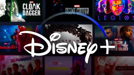 A white Disney+ logo in front of thumbnails for previous Marvel shows, including Cloak & Dagger.