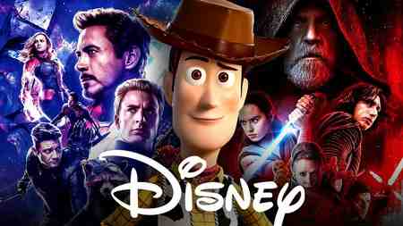 Woody alongside characters from Marvel and Star Wars; Disney logo.