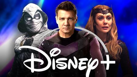 Moon Knight, Jeremy Renner as Hawkeye, Elizabeth Olsen as Wanda, Disney+ logo