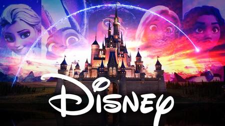 Disney logo with Elsa, Judy Hopps, Mirabel, Rapunzel, and Moana in the background.