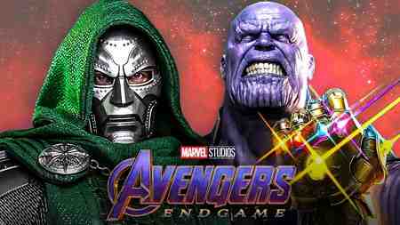 Doctor Doom, Avengers Endgame logo, Thanos.