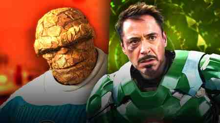 Robert Downey Jr. in green Iron Man suit, Ben Grimm.