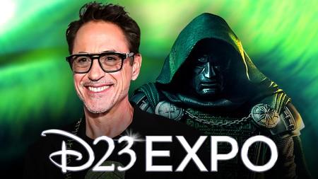 Robert Downey Jr as the MCU's Doctor Doom alongside D23 logo.