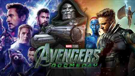 Avengers Endgame poster, Doctor Doom and Fox X-Men, Avengers: Doomsday logo.