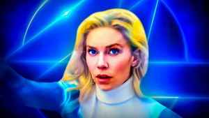 The Fantastic Four's Sue Storm, Fantastic Four Logo in background