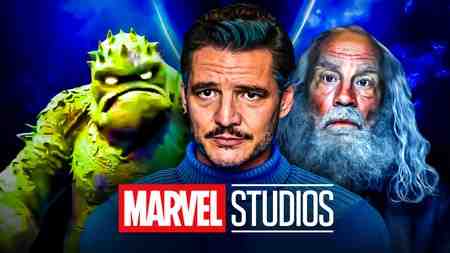 Fantastic Four movie heroes and villains Gigantos, Reed Richards, Red Ghost; Marvel Studios logo