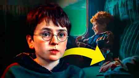 Harry Potter in HBO TV show, Ron on plain, arrow pointing to mouse