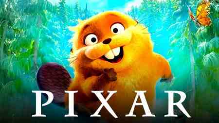 Mabel Tanaka as a beaver in Hoppers, Pixar logo