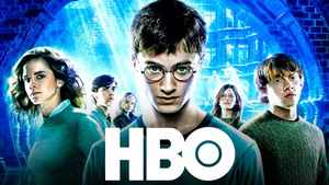 The Harry Potter cast behind the HBO logo.