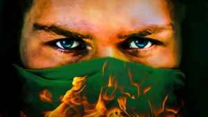 Iron Fist eyes with mask on, flame powers on bottom