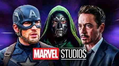 Captain America, Doctor Doom, Tony Stark; Marvel Studios Logo.