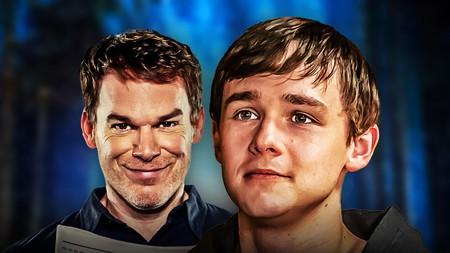 Jack Alcott as Harrison Morgan, Michael C Hall as Dexter Morgan.