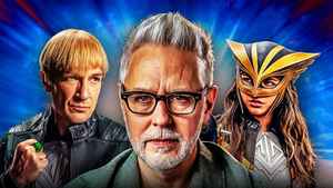 James Gunn alongside Guy Gardner and Hawkgirl.