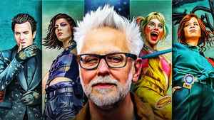 James Gunn in front of the Birds of Prey