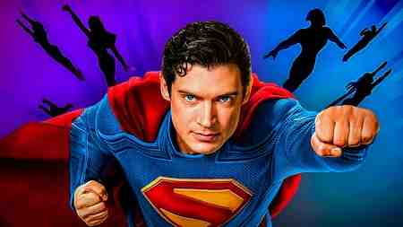 DCU Superman, Superheroes flying in background