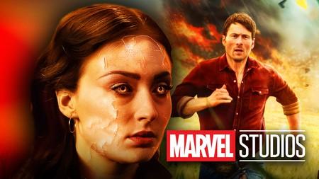 Sophie Turner as Jean Grey, Glen Powell in Twisters, Marvel Studios logo
