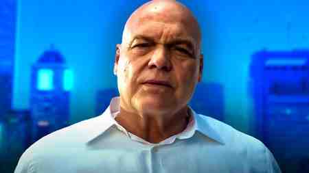 Vincent D'Onofrio Kingpin, Daredevil Born Again Season 2, Blue New York background.
