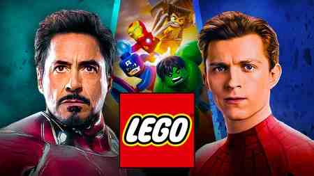 LEGO Marvel wallpaper with Iron Man and Spider-Man, LEGO logo