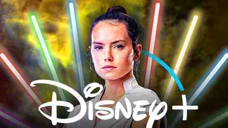 Daisy Ridley as Rey, Disney+ logo, Lightsabers