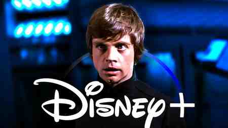 Luke Skywalker in The Mandalorian Season 2 Disney+ logo.