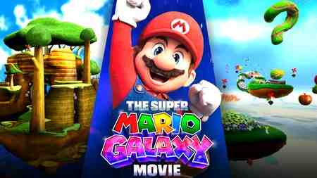 The Super Mario Galaxy Movie logo; Illumination Mario jumping into the air.