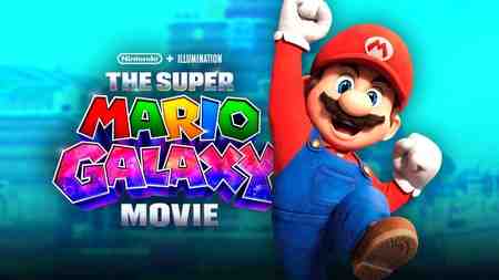 The Super Mario Galaxy Movie logo; Mario jumping.