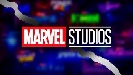 Marvel Studios logo, movie and tv logos blurred in background
