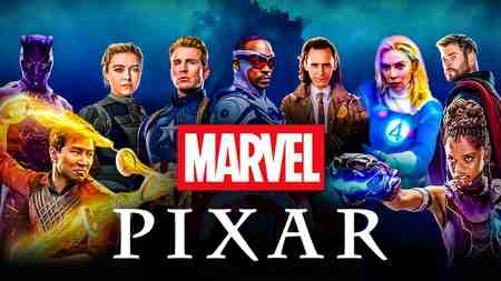 Marvel superheroes, Pixar and Marvel logos