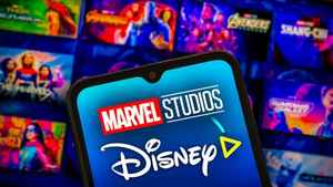 Marvel Studios and Disney Plus logos and tiles on Disney plus app