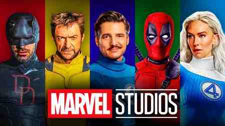 Daredevil, Wolverine, Reed Richards, Deadpool, Sue Storm, Marvel Studios logo