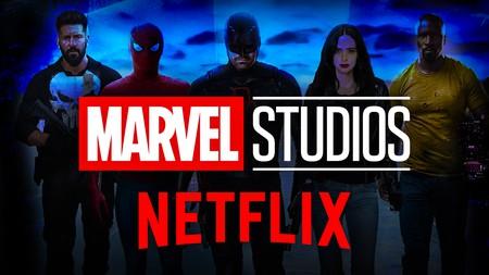 Marvel Studios and Netflix logos and superheroes