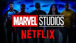 Marvel Studios and Netflix logos and superheroes