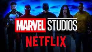Marvel Studios and Netflix logos, MCU Netflix heroes in line