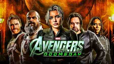 Thunderbolts cast with Avengers Doomsday logo.