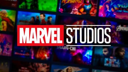 Marvel Studios logo, MCU movie and tv poster banners in background