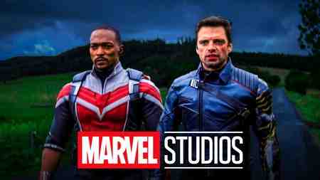 Sam and Bucky in Falcon and Winter Soldier, Marvel Studios logo